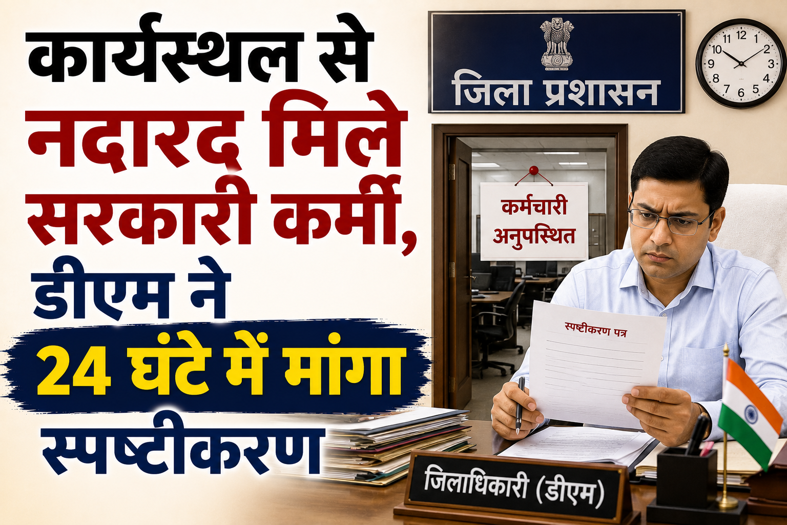 कार्यस्थल से नदारद मिले सरकारी कर्मी, डीएम ने 24 घंटे में मांगा स्पष्टीकरण