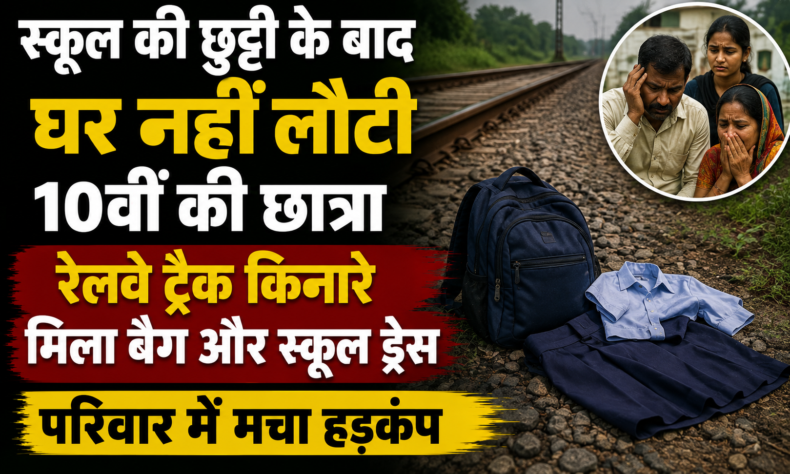 स्कूल की छुट्टी के बाद घर नहीं लौटी 10वीं की छात्रा, रेलवे ट्रैक किनारे मिला बैग और स्कूल ड्रेस; परिवार में मचा हड़कंप