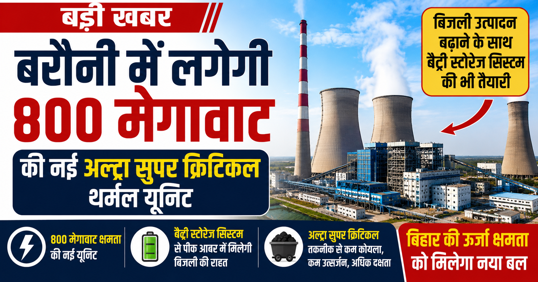 बरौनी में लगेगी 800 मेगावाट की नई अल्ट्रा सुपर क्रिटिकल थर्मल यूनिट, बिजली उत्पादन बढ़ाने के साथ बैट्री स्टोरेज सिस्टम की भी तैयारी