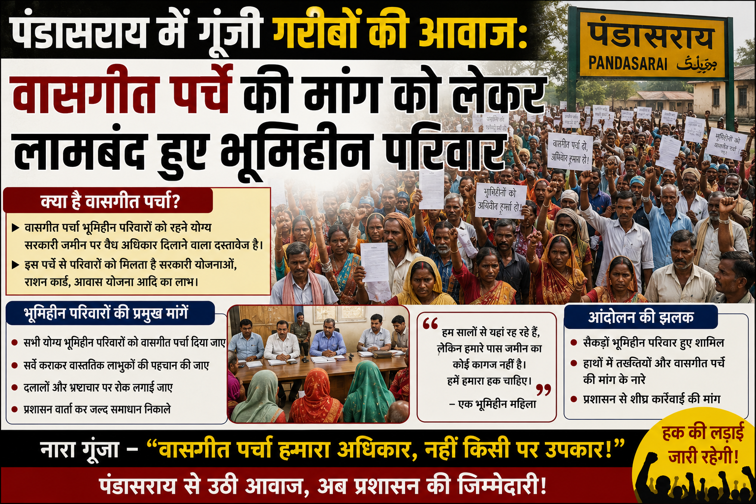 पंडासराय में गूंजी गरीबों की आवाज: वासगीत पर्चे की मांग को लेकर लामबंद हुए भूमिहीन परिवार