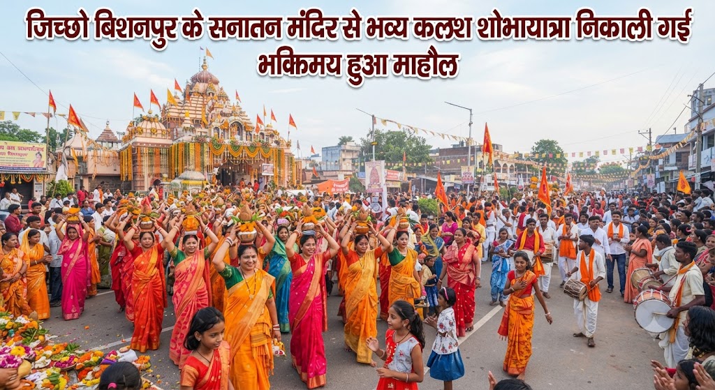जिच्छो बिशनपुर के सनातन मंदिर से भव्य कलश शोभायात्रा निकाली गई भक्तिमय हुआ माहौल