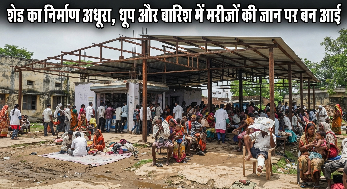 शेड का निर्माण अधूरा, धूप और बारिश में मरीजों की जान पर बन आई