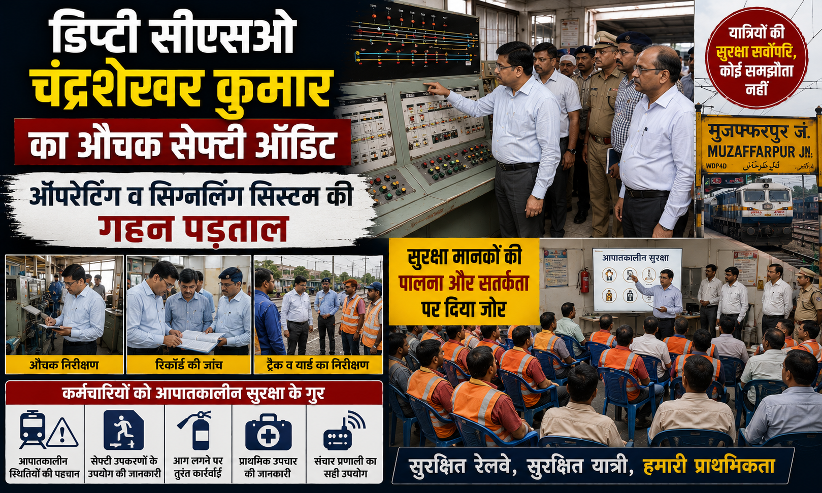 डिप्टी सीएसओ चंद्रशेखर कुमार का औचक सेफ्टी ऑडिट, ऑपरेटिंग व सिग्नलिंग सिस्टम की गहन पड़ताल और कर्मचारियों को आपातकालीन सुरक्षा के गुर