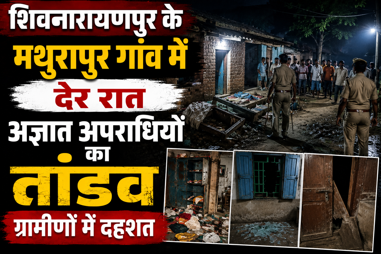 शिवनारायणपुर के मथुरापुर गांव में देर रात अज्ञात अपराधियों का तांडव, ग्रामीणों में दहशत