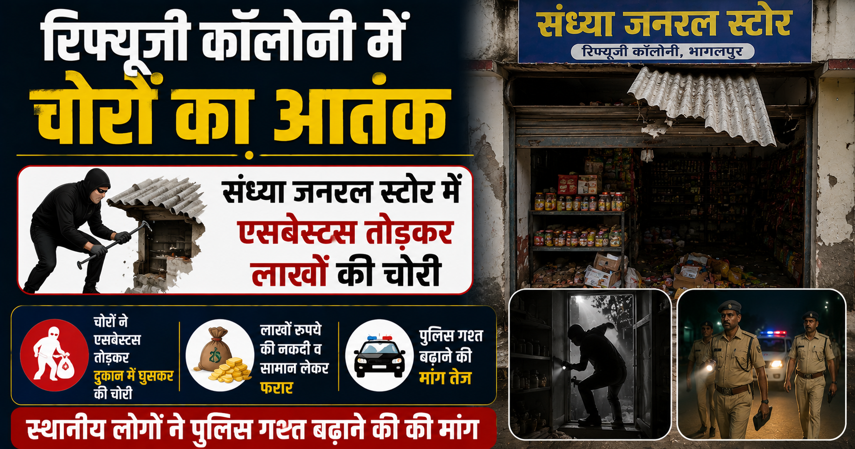 Thieves Target General Store in Refugee Colony, Steal Goods Worth Lakhs and Cash; Locals Demand Increased Police Patrolling