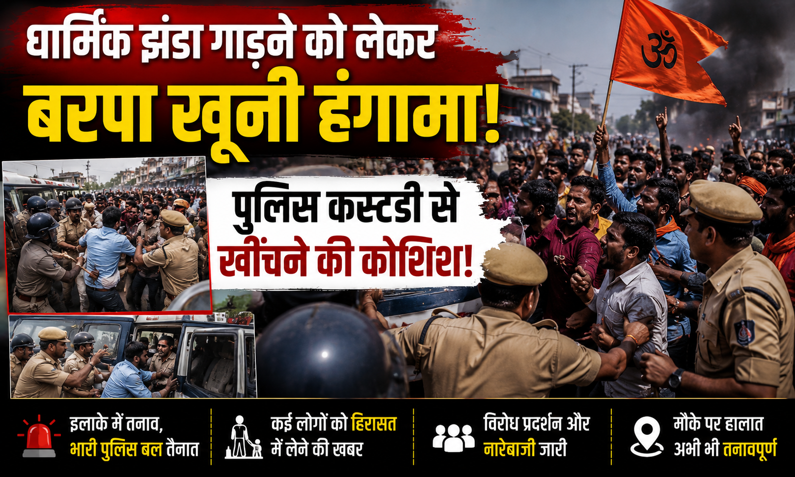 धार्मिक झंडा गाड़ने को लेकर बरपा खूनी हंगामा, पुलिस कस्टडी से खींचने की कोशिश!