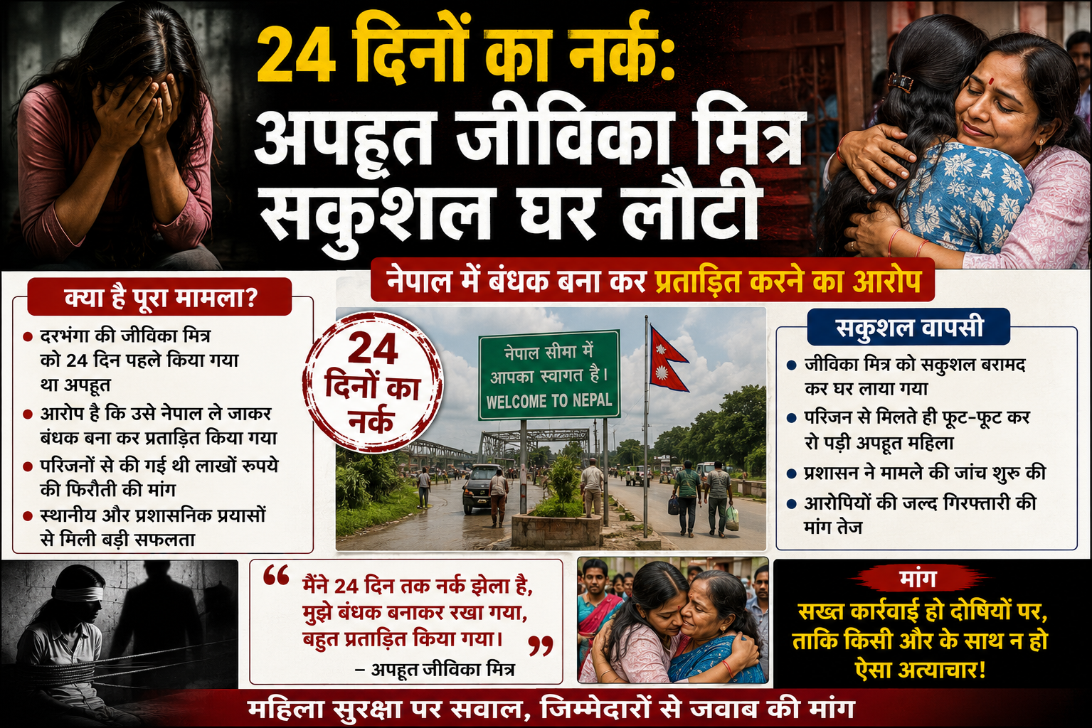 24 दिनों का नर्क: अपहृत जीविका मित्र सकुशल घर लौटी, नेपाल में बंधक बना कर प्रताड़ित करने का आरोप