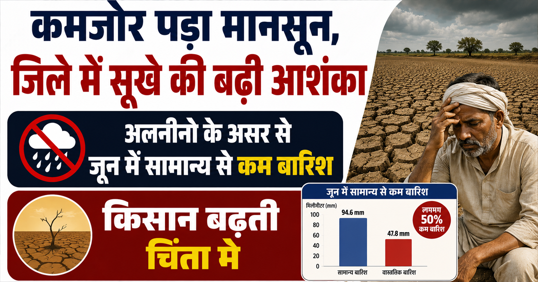 Weak Monsoon Raises Drought Concerns as Rainfall Remains Below Expectations; El Niño Impact Worries Farmers