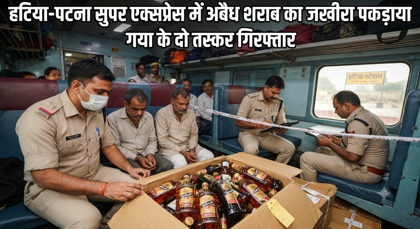 हटिया-पटना सुपर एक्सप्रेस में अवैध शराब का जखीरा पकड़ाया: गया के दो तस्कर गिरफ्तार