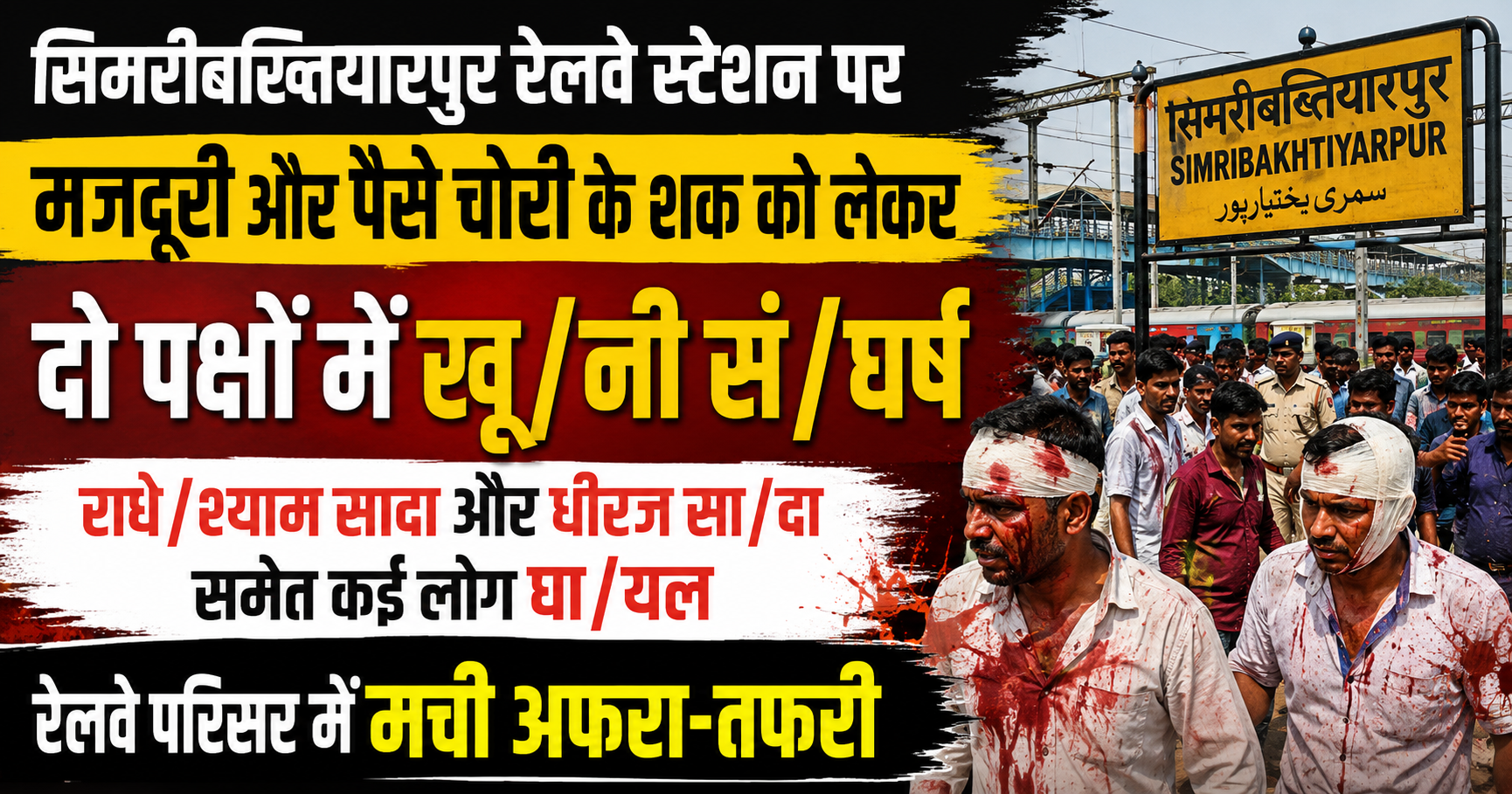 सिमरीबख्तियारपुर रेलवे स्टेशन पर मजदूरी और पैसे चोरी के शक को लेकर दो पक्षों में खूनी संघर्ष: राधेश्याम सादा और धीरज सादा समेत कई लोग घायल, रेलवे परिसर में मची अफरा-तफरी