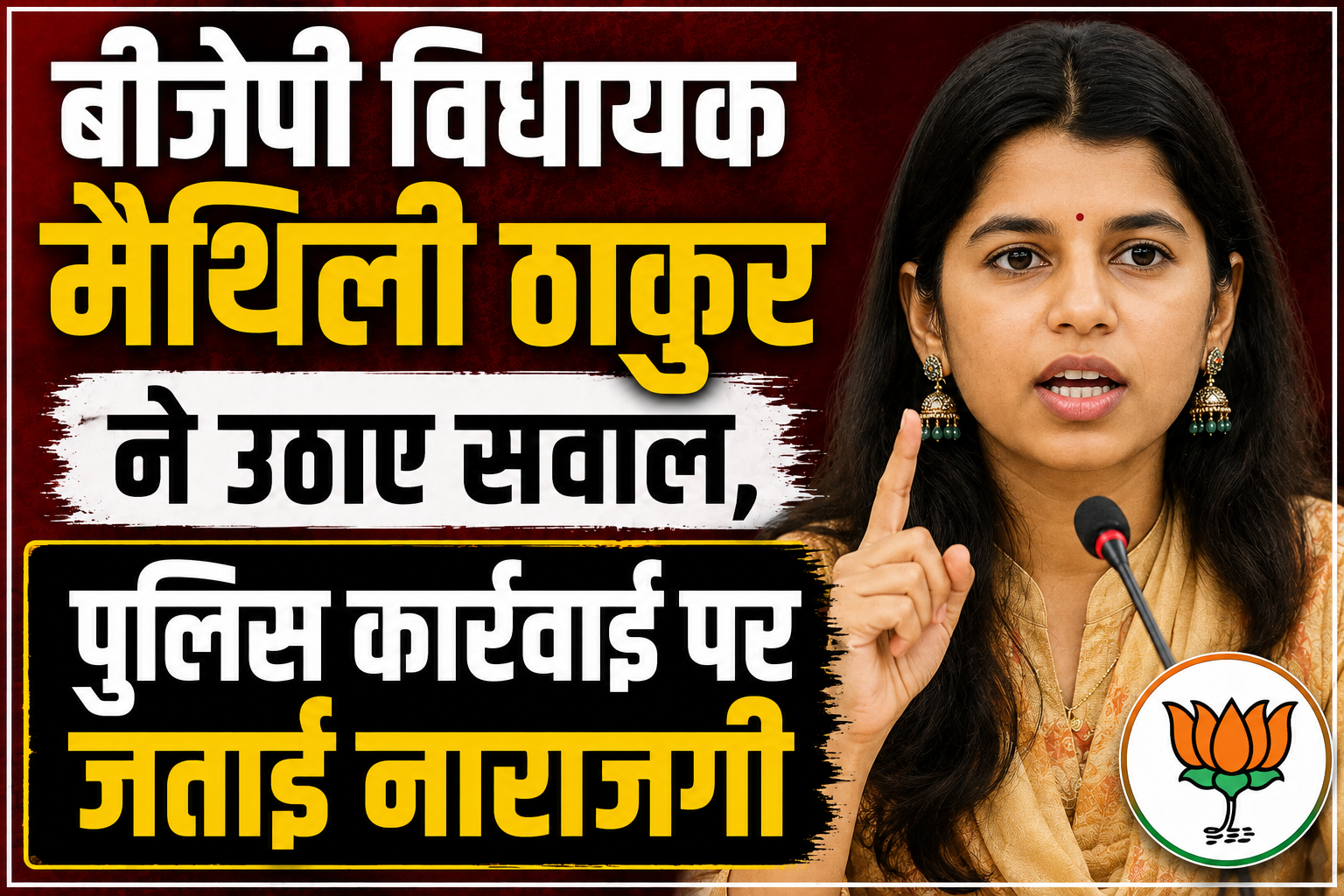 बीजेपी विधायक मैथिली ठाकुर ने उठाए सवाल, पुलिस कार्रवाई पर जताई नाराजगी