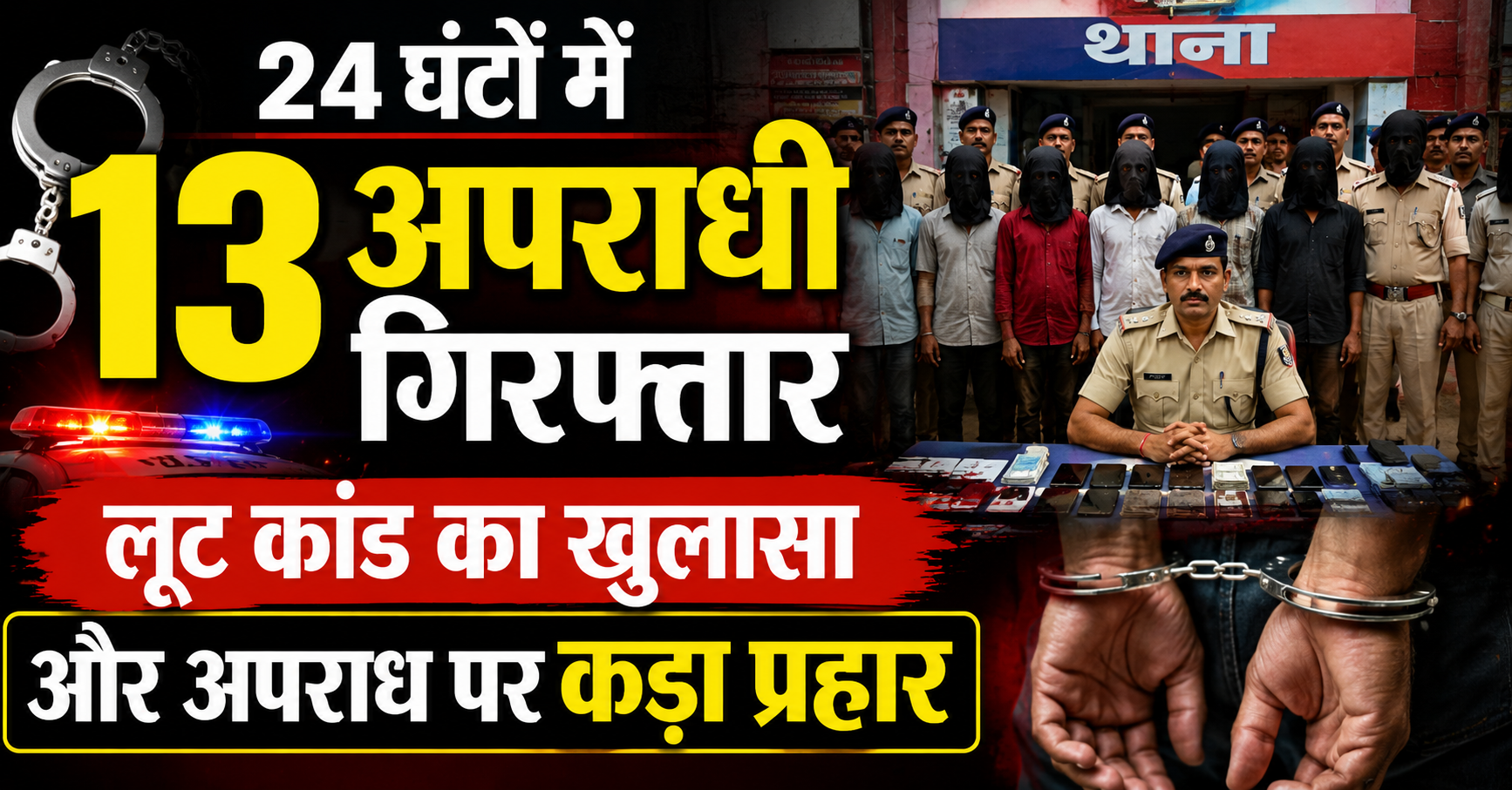24 घंटों में 13 अपराधी गिरफ्तार, लूट कांड का खुलासा और अपराध पर कड़ा प्रहार