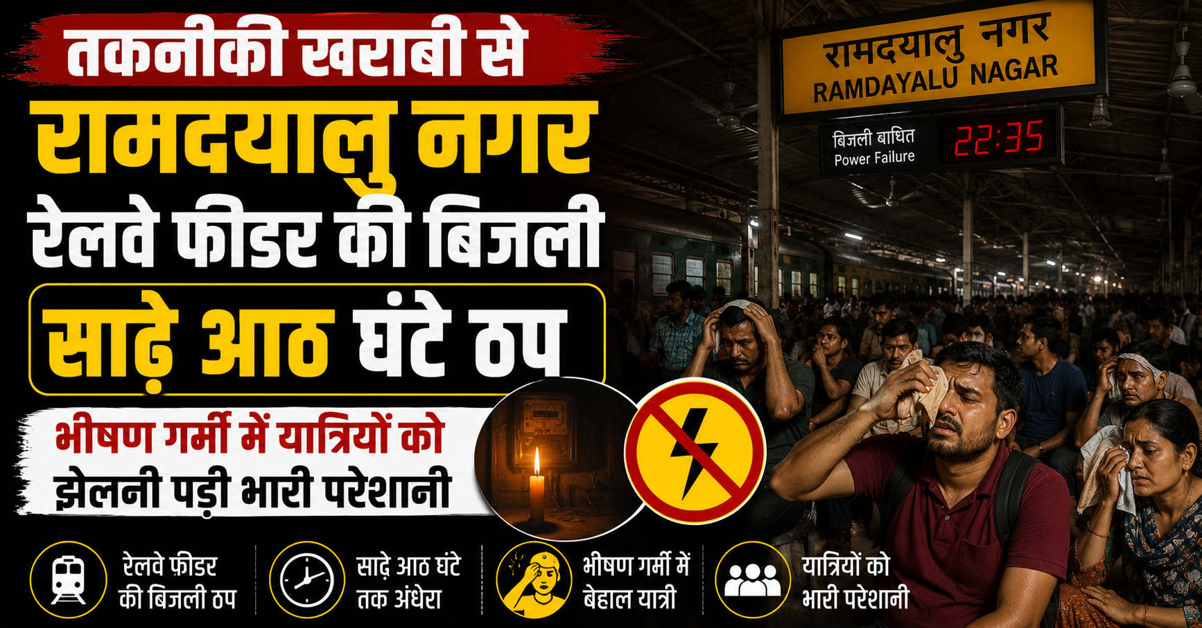 तकनीकी खराबी से रामदयालु नगर रेलवे फीडर की बिजली साढ़े आठ घंटे ठप, भीषण गर्मी में यात्रियों को झेलनी पड़ी भारी परेशानी