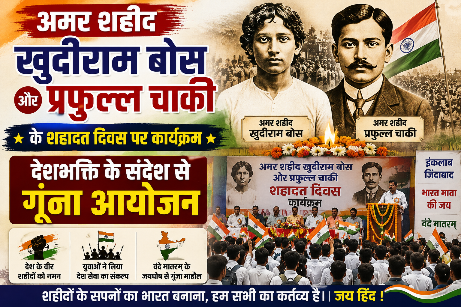 अमर शहीद खुदीराम बोस और प्रफुल्ल चाकी के शहादत दिवस पर कार्यक्रम, देशभक्ति के संदेश से गूंजा आयोजन