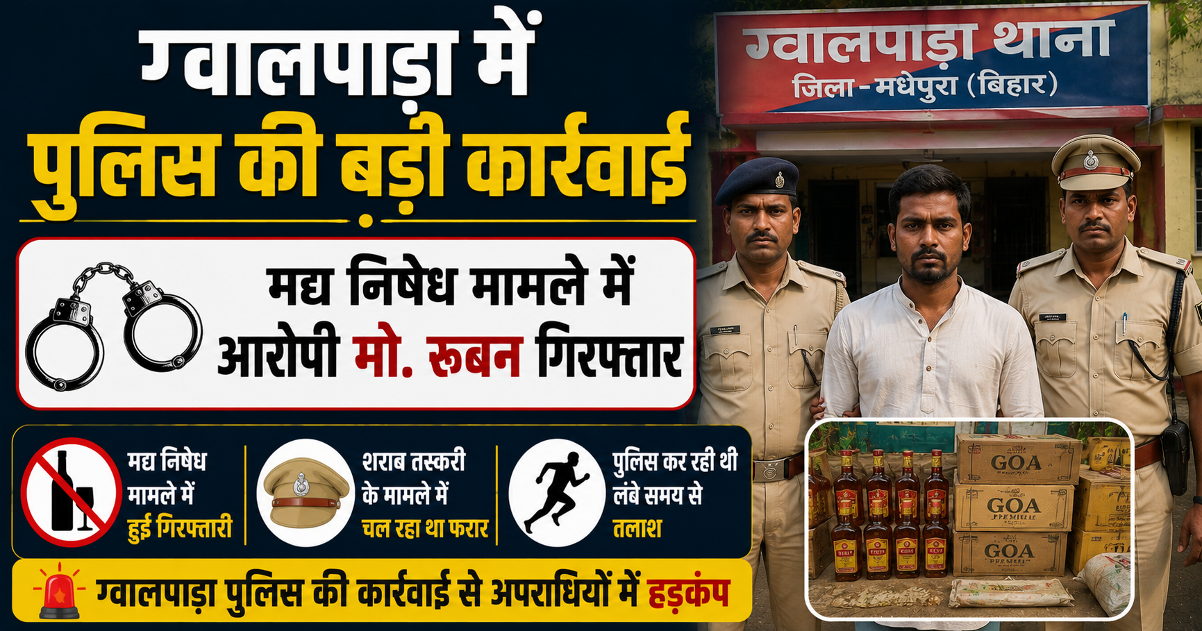 Police Take Major Action in Gwalpara, Liquor Prohibition Case Accused Mohammad Ruban Arrested; Was Absconding in Liquor Smuggling Case