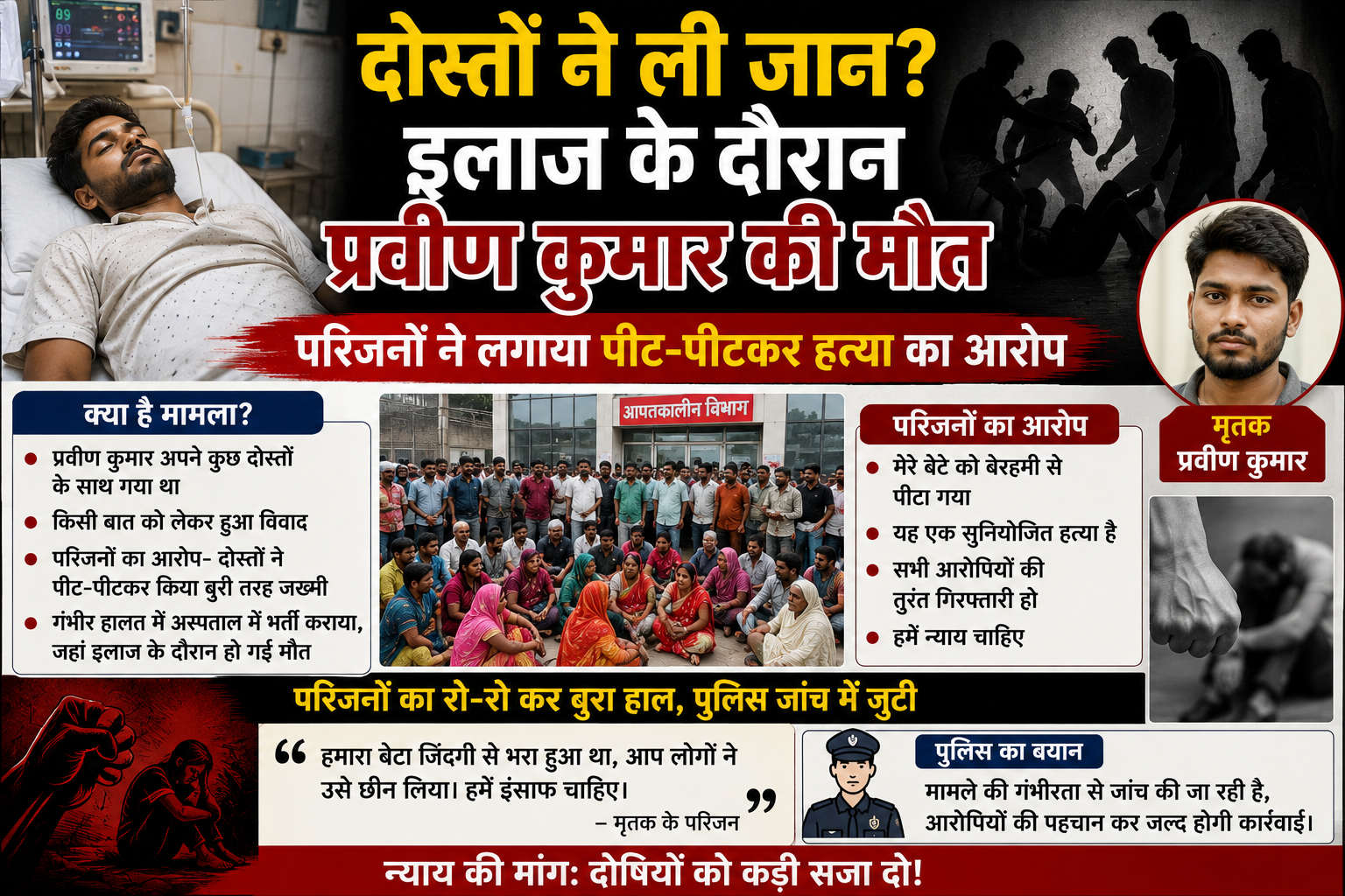 दोस्तों ने ली जान? इलाज के दौरान प्रवीण कुमार की मौत, परिजनों ने लगाया पीट-पीटकर हत्या का आरोप