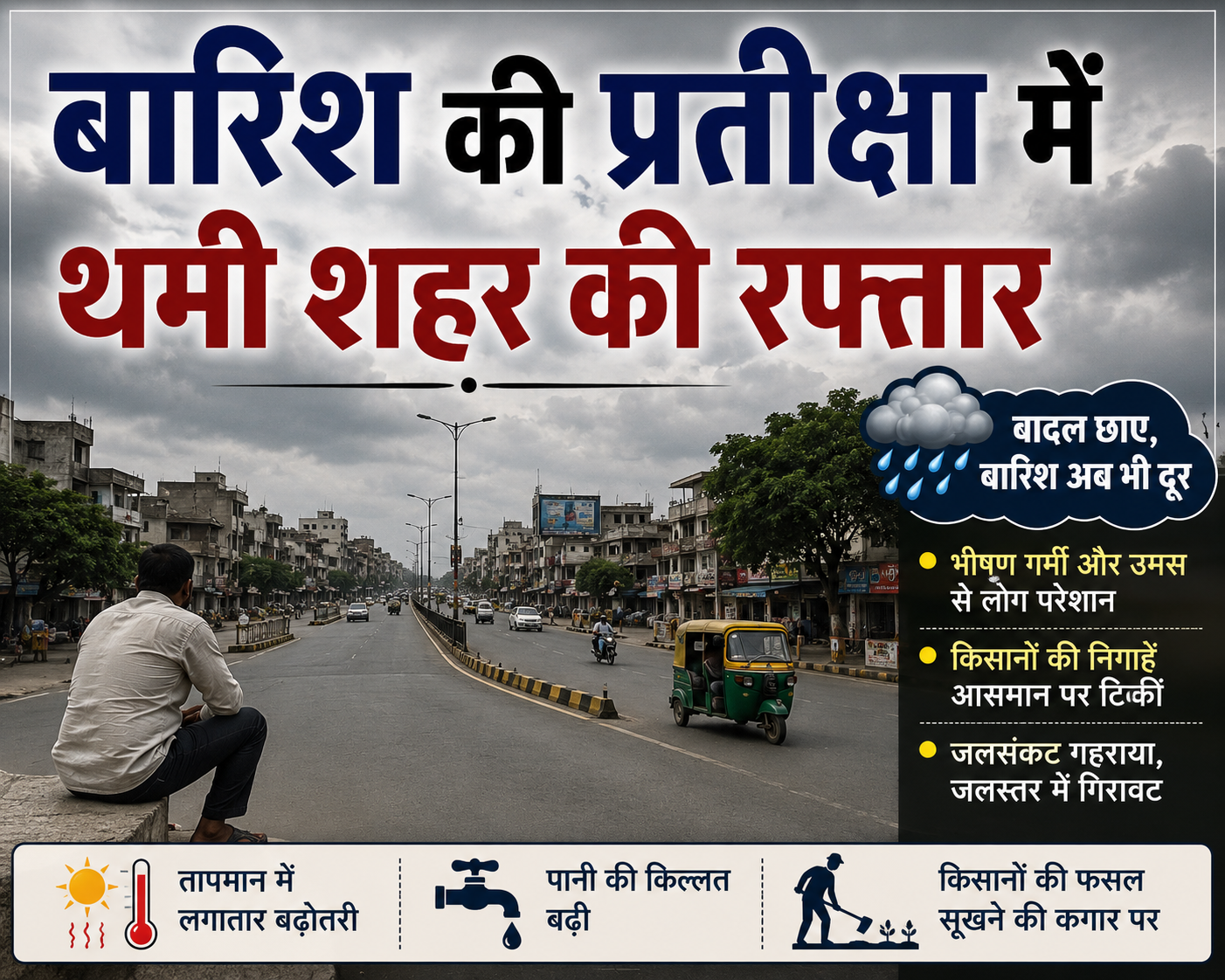 मानसून की बेरुखी और उमस भरी गर्मी से बेहाल भागलपुर बारिश की प्रतीक्षा में थमी शहर की रफ्तार