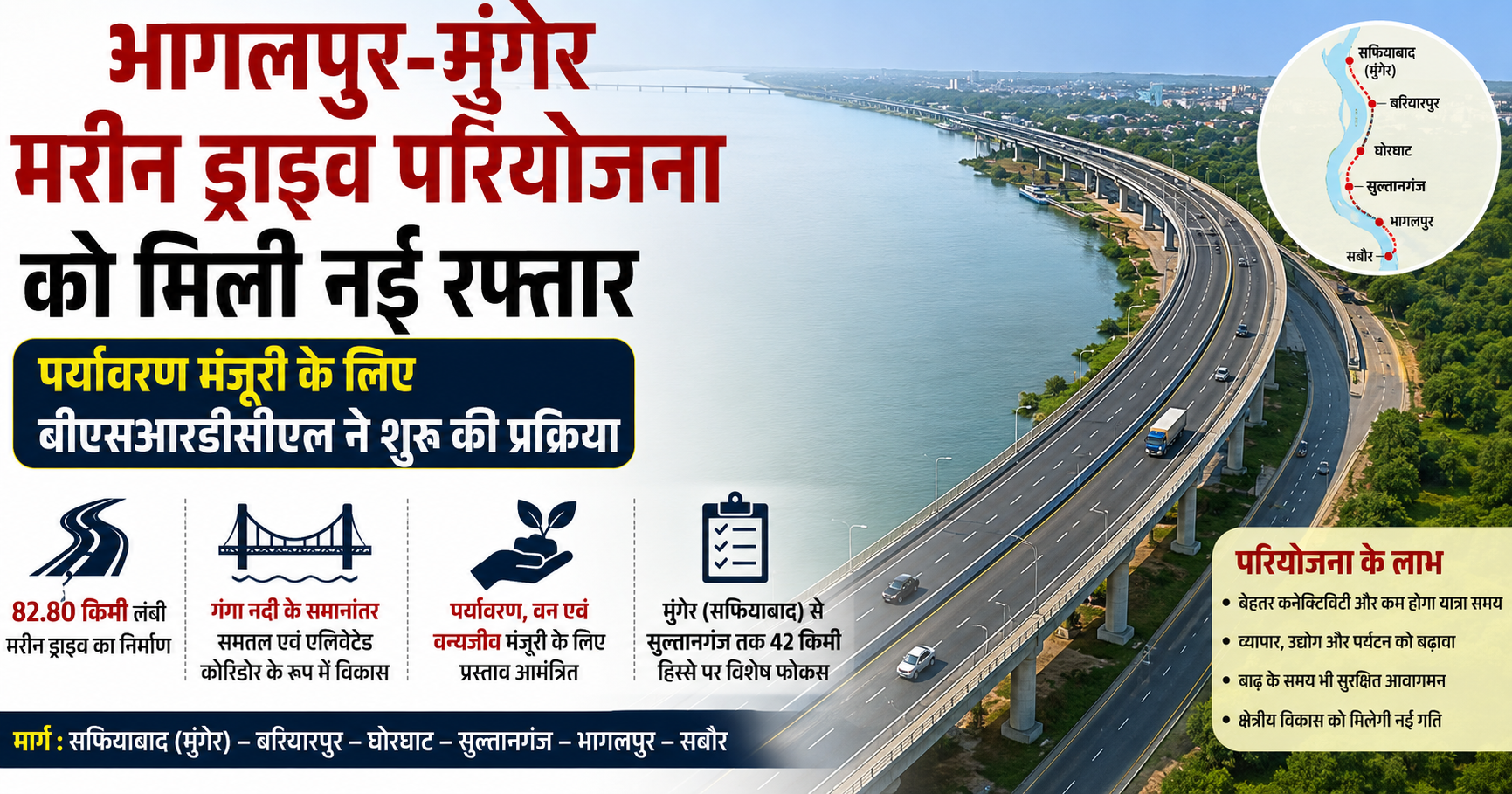 भागलपुर-मुंगेर मरीन ड्राइव परियोजना को मिली नई रफ्तार, पर्यावरण मंजूरी के लिए बीएसआरडीसीएल ने शुरू की प्रक्रिया