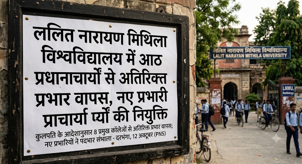 ललित नारायण मिथिला विश्वविद्यालय में आठ प्रधानाचार्यों से अतिरिक्त प्रभार वापस, नए प्रभारी प्राचार्यों की नियुक्ति