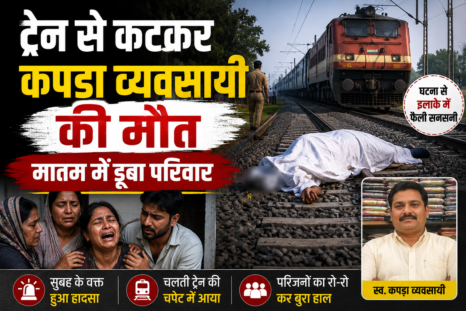 ट्रेन से कटकर कपड़ा व्यवसायी की मौत, मातम में डूबा परिवार