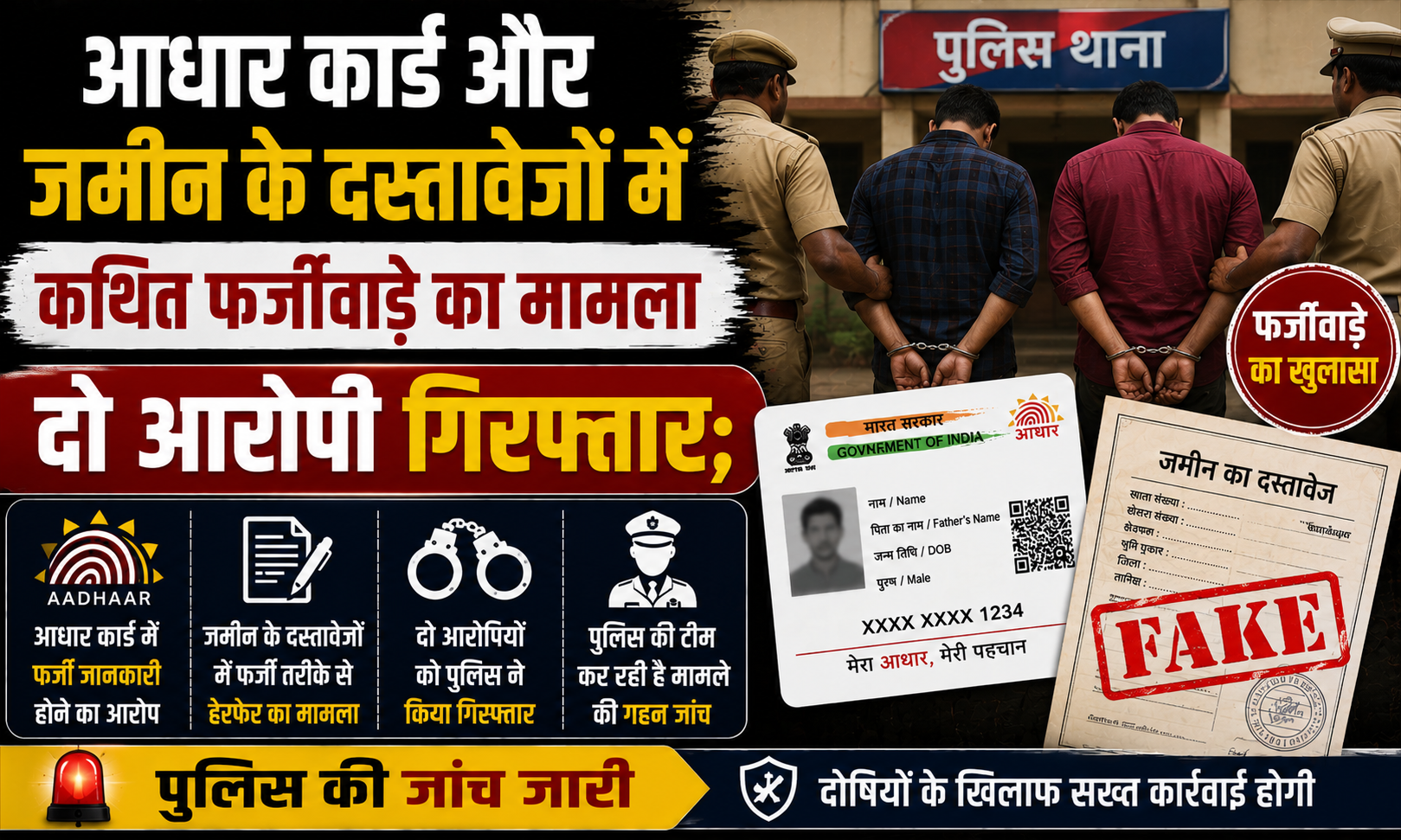 आधार कार्ड और जमीन के दस्तावेजों में कथित फर्जीवाड़े का मामला, दो आरोपी गिरफ्तार; पुलिस की जांच जारी