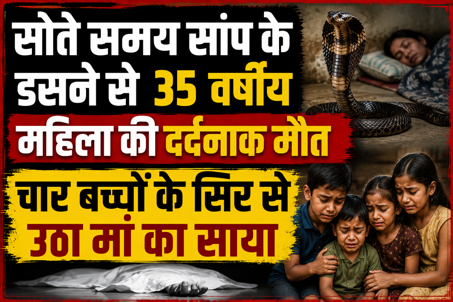 सोते समय सांप के डसने से 35 वर्षीय महिला की दर्दनाक मौत, चार बच्चों के सिर से उठा मां का साया