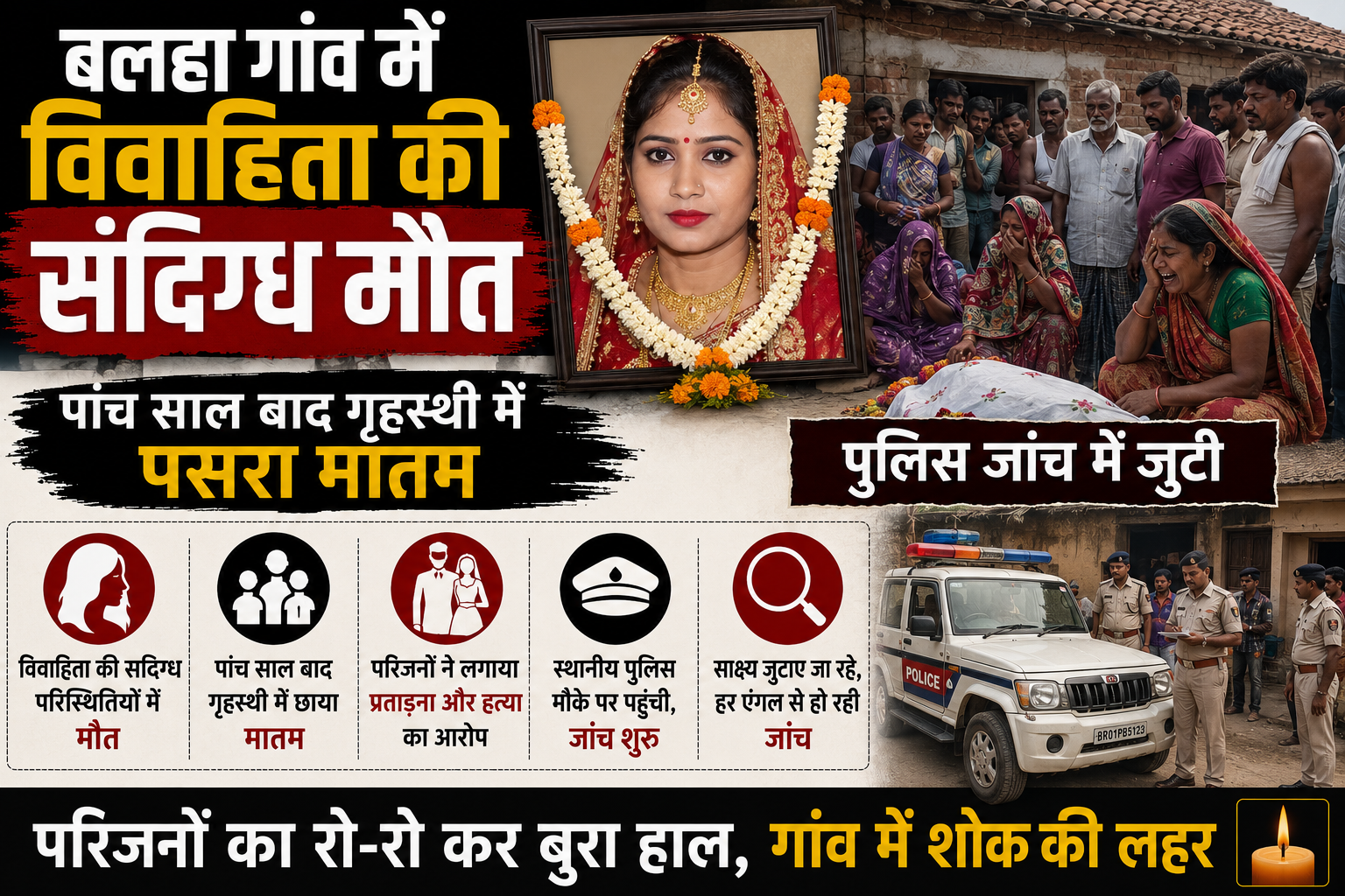 बलहा गांव में विवाहिता की संदिग्ध मौत: पांच साल बाद गृहस्थी में पसरा मातम, पुलिस जांच में जुटी