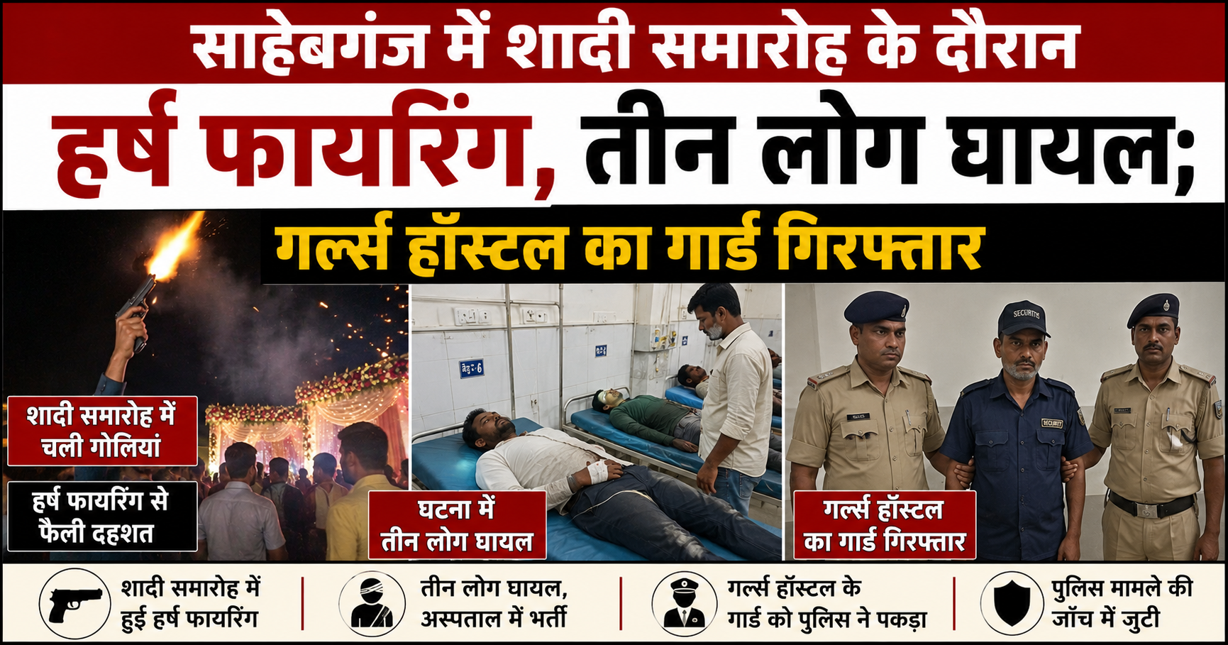साहेबगंज में शादी समारोह के दौरान हर्ष फायरिंग, तीन लोग घायल; गर्ल्स हॉस्टल का गार्ड गिरफ्तार