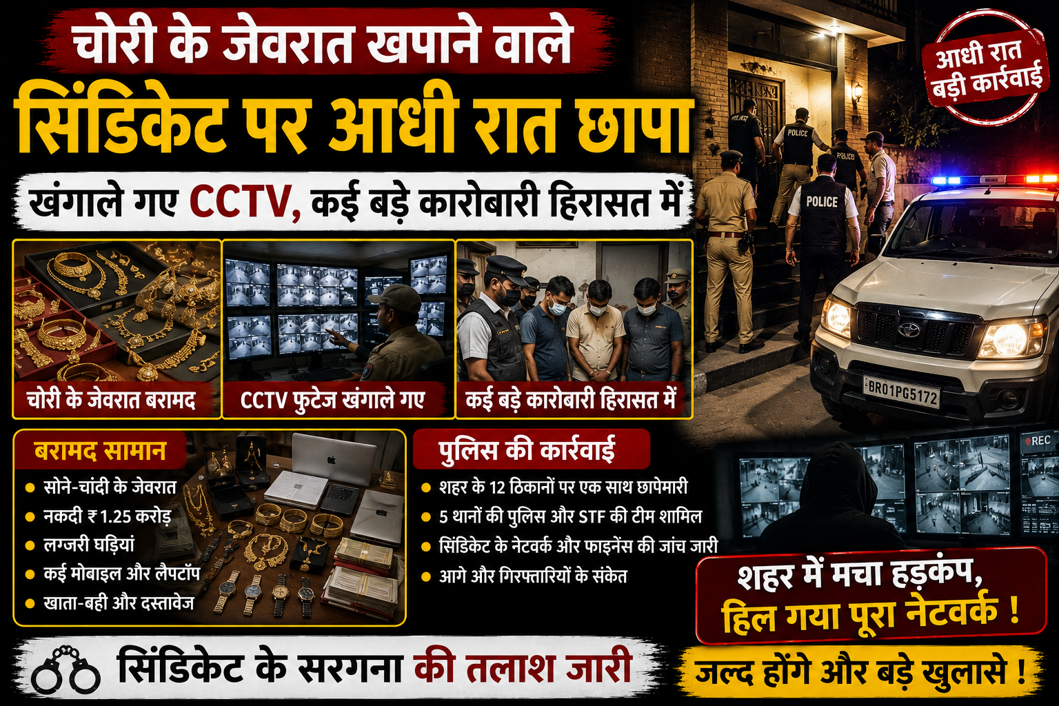 चोरी के जेवरात खपाने वाले सिंडिकेट पर आधी रात छापा, खंगाले गए CCTV, कई बड़े कारोबारी हिरासत में