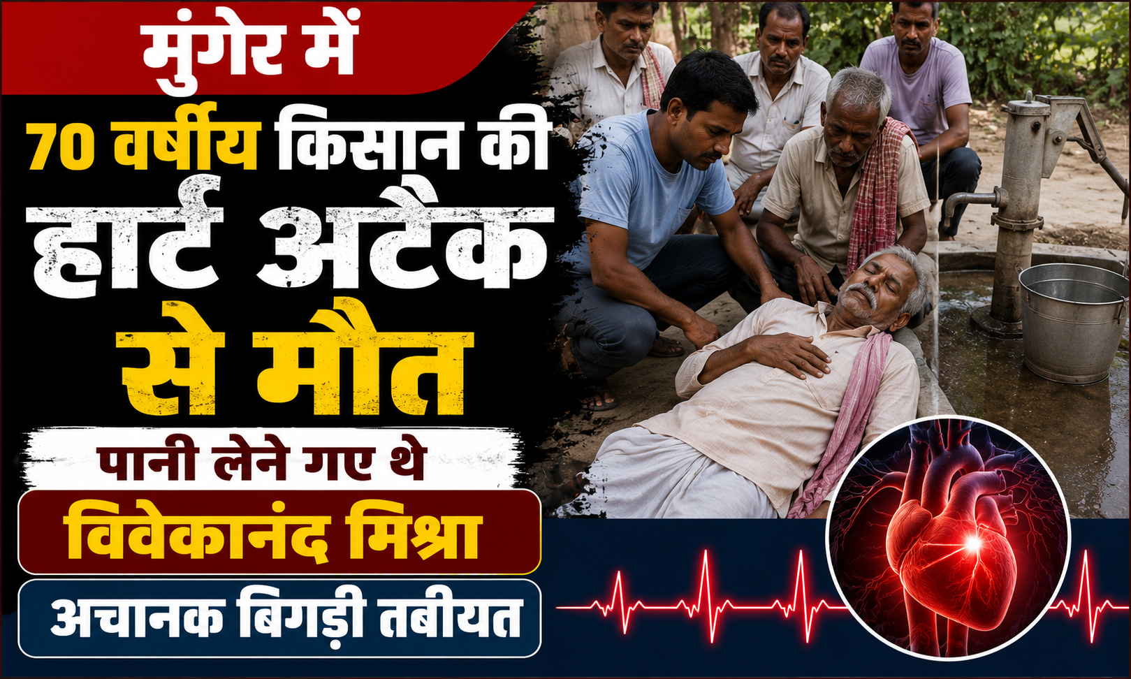 मुंगेर में 70 वर्षीय किसान की हार्ट अटैक से मौत, पानी लेने गए थे विवेकानंद मिश्रा; अचानक बिगड़ी तबीयत