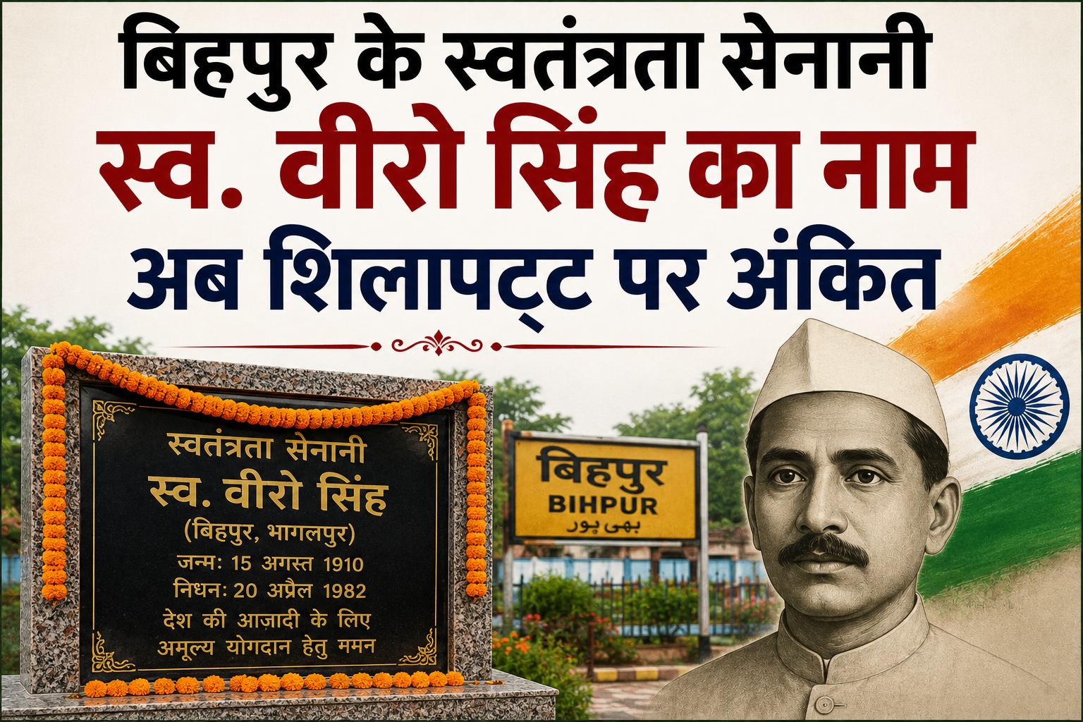 Name of Bihpur’s Freedom Fighter, Late Viro Singh, Now Inscribed on Memorial Plaque