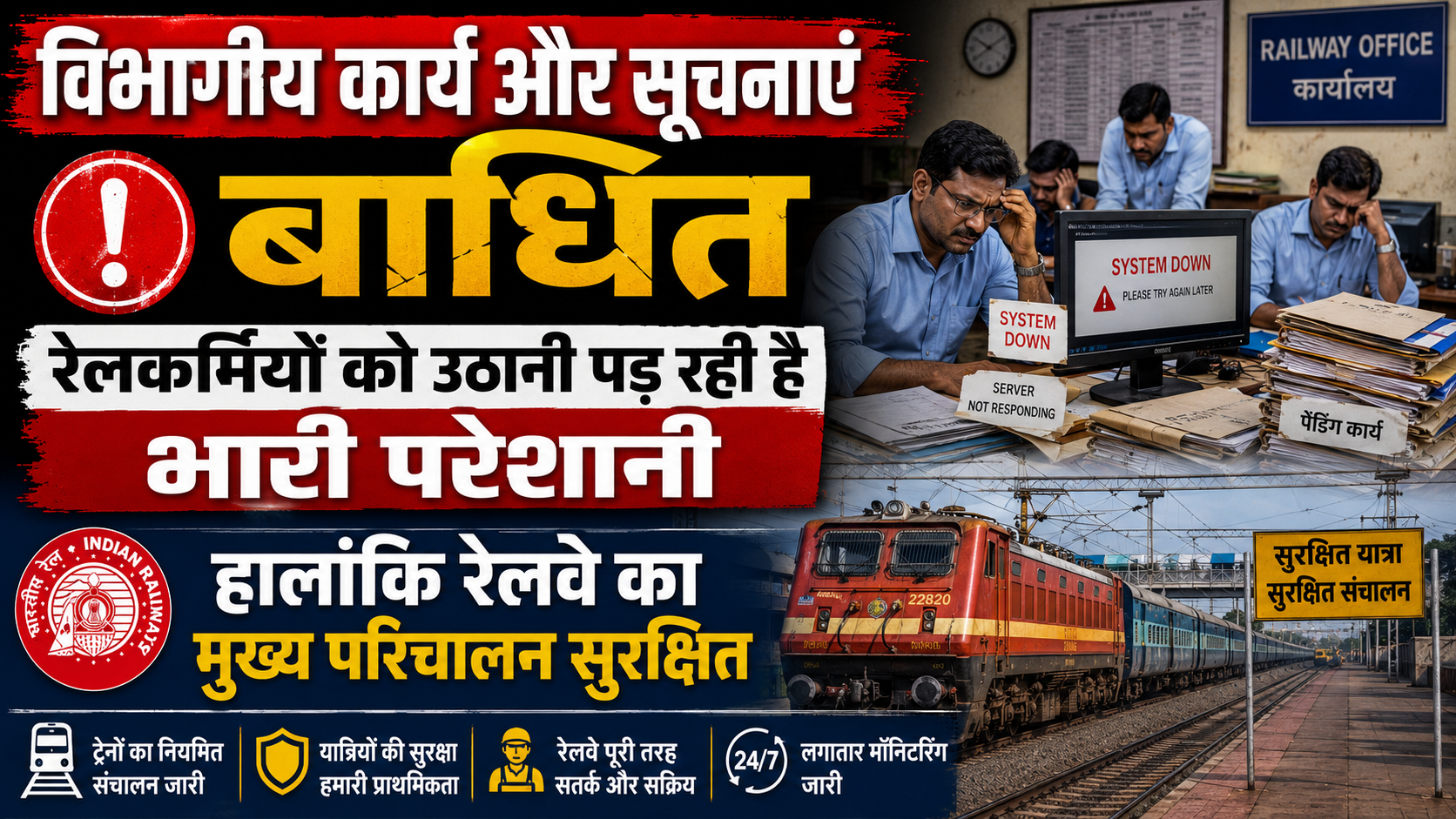 विभागीय कार्य और सूचनाएं बाधित, रेलकर्मियों को उठानी पड़ रही है भारी परेशानी; हालांकि रेलवे का मुख्य परिचालन सुरक्षित