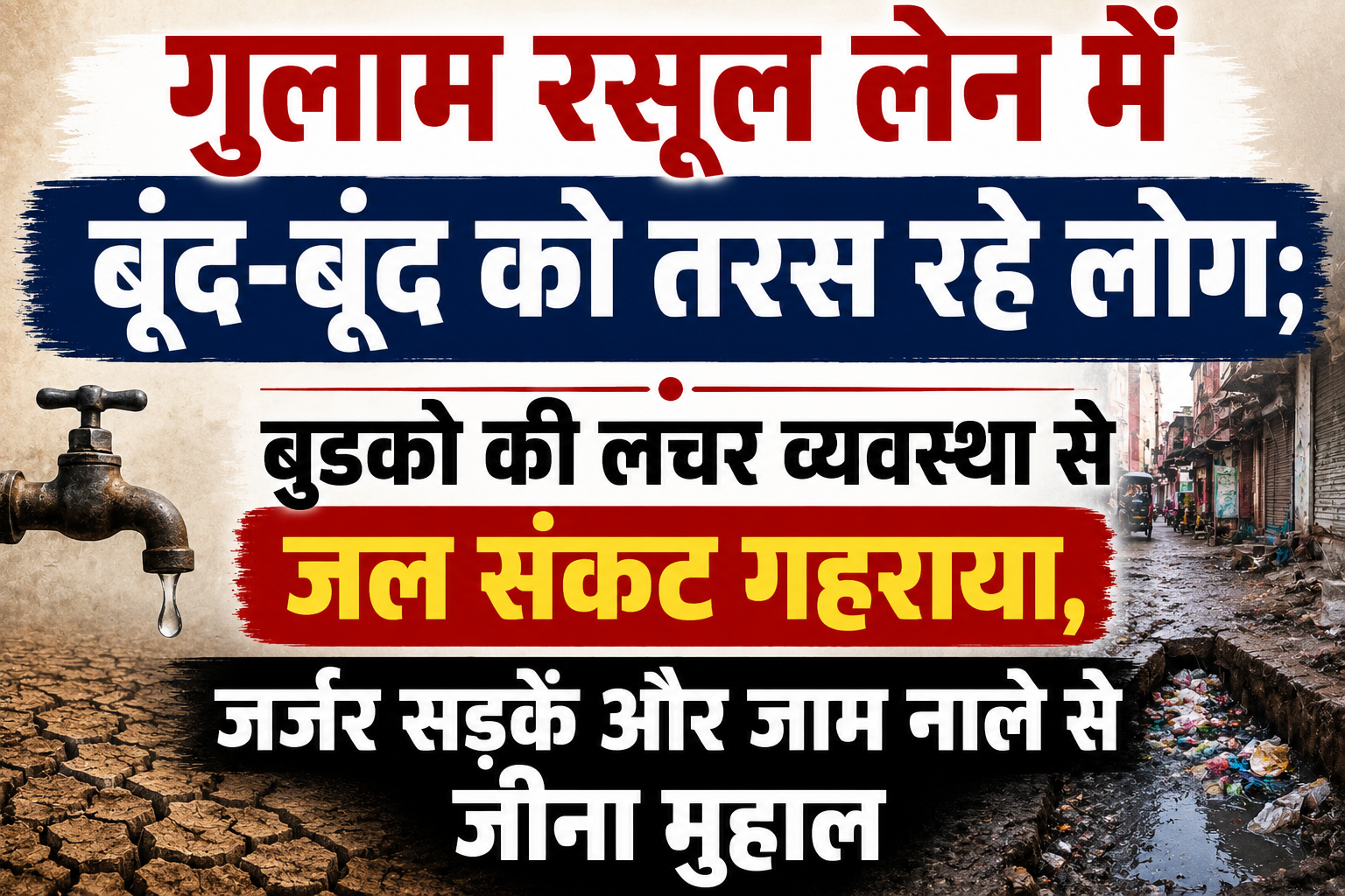 गुलाम रसूल लेन में बूंद-बूंद को तरस रहे लोग; बुडको की लचर व्यवस्था से जल संकट गहराया, जर्जर सड़कें और जाम नाले से जीना मुहाल