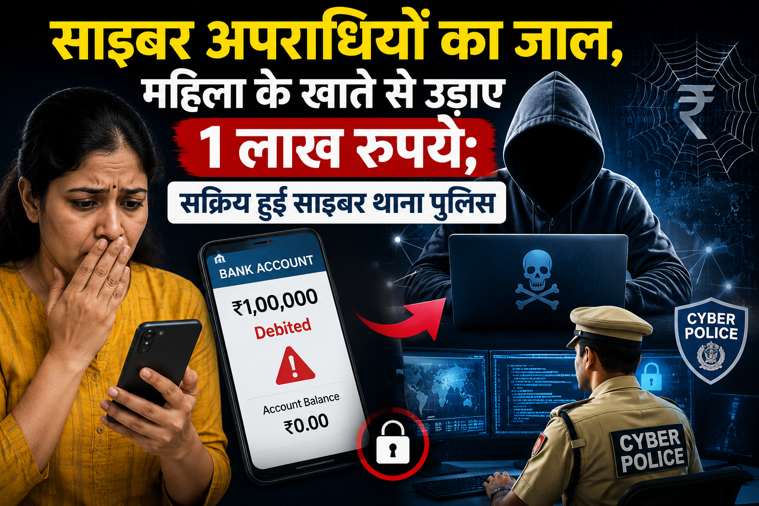 साइबर अपराधियों का जाल, महिला के खाते से उड़ाए 1 लाख रुपये; सक्रिय हुई साइबर थाना पुलिस