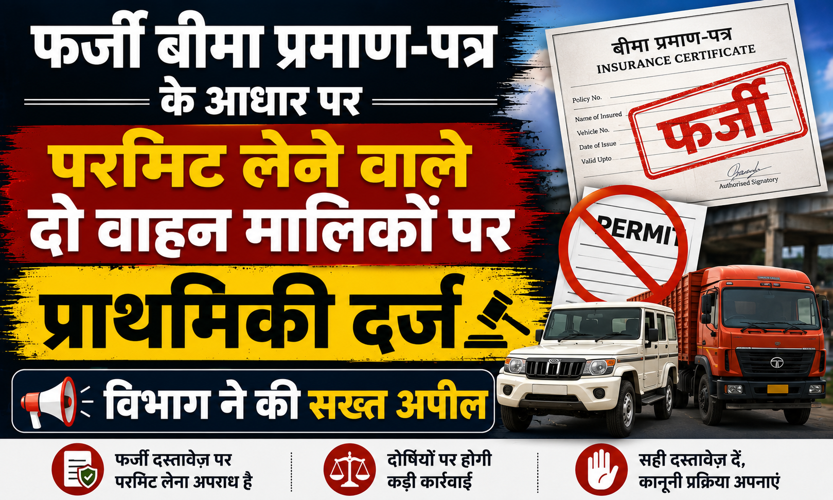 मगध प्रादेशिक परिवहन प्राधिकार की बड़ी कार्रवाई: फर्जी बीमा प्रमाण-पत्र के आधार पर परमिट लेने वाले दो वाहन मालिकों पर प्राथमिकी दर्ज, विभाग ने की सख्त अपील