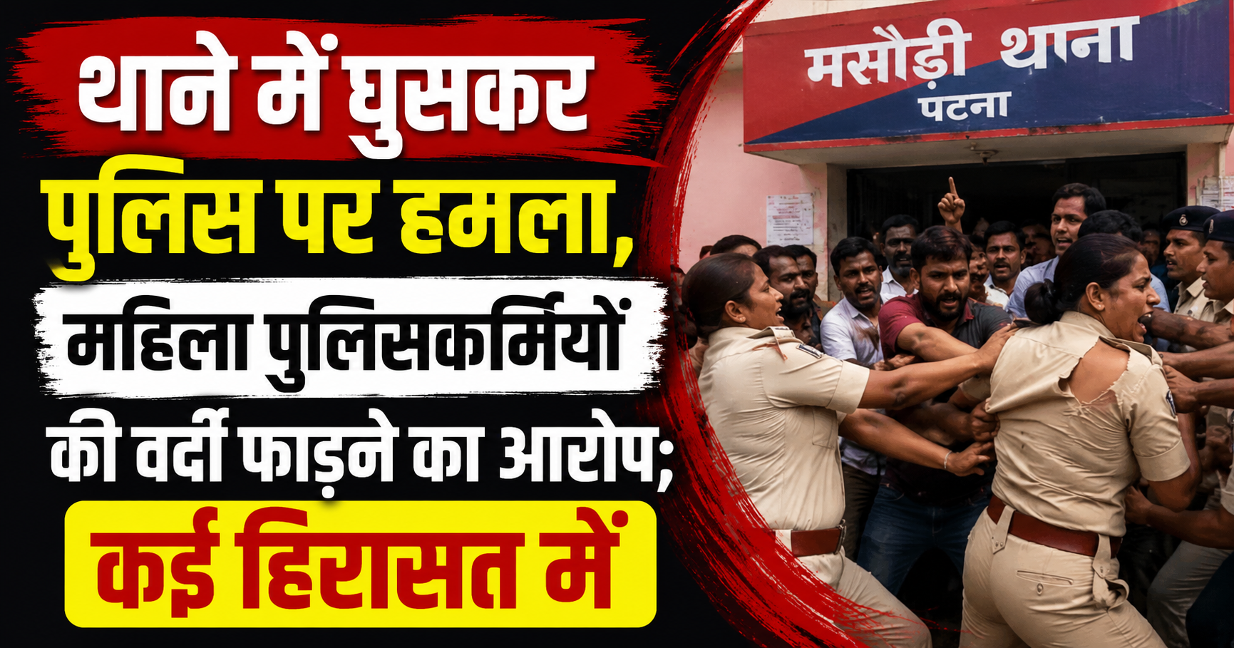 थाने में घुसकर पुलिस पर हमला, महिला पुलिसकर्मियों की वर्दी फाड़ने का आरोप; कई हिरासत में