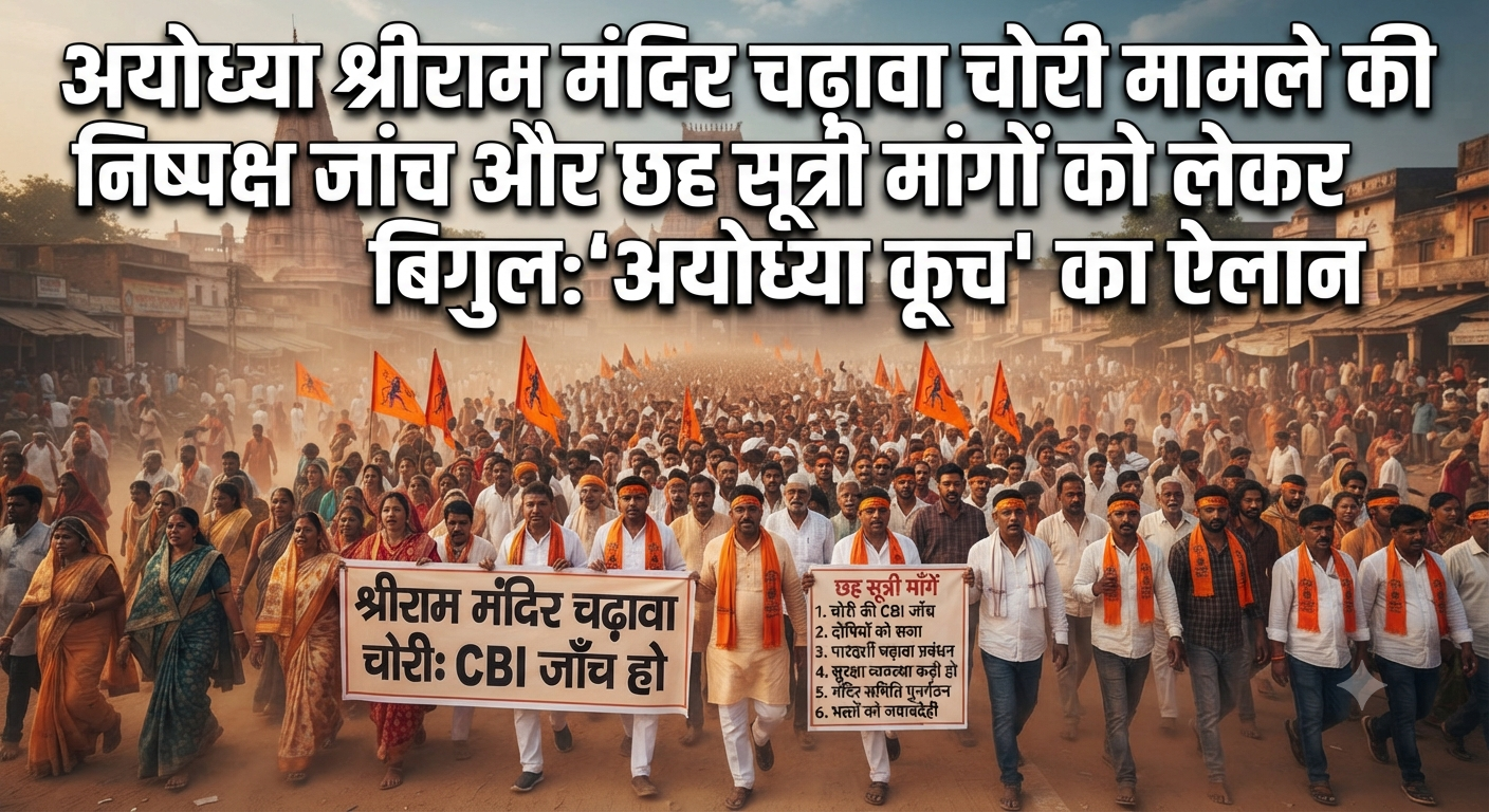 अयोध्या श्रीराम मंदिर चढ़ावा चोरी मामले की निष्पक्ष जांच और छह सूत्री मांगों को लेकर बिगुल: 'अयोध्या कूच' का ऐलान