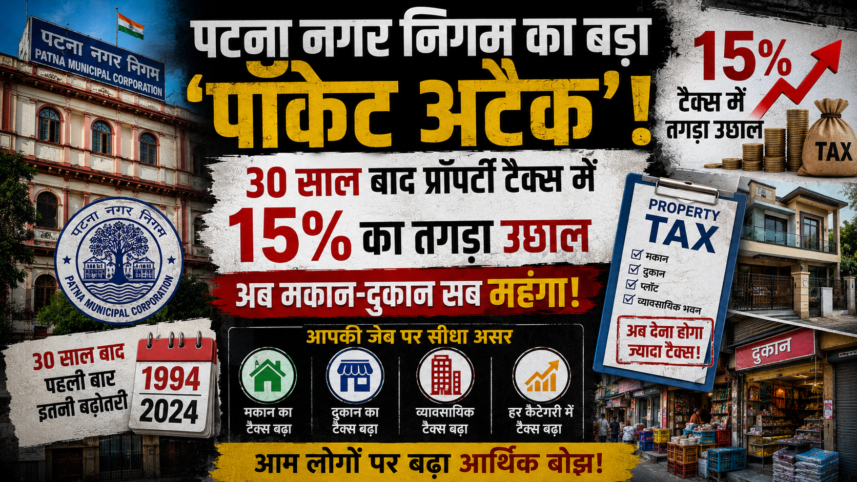 पटना नगर निगम का बड़ा 'पॉकेट अटैक'! 30 साल बाद प्रॉपर्टी टैक्स में 15% का तगड़ा उछाल, अब मकान-दुकान सब महंगा!