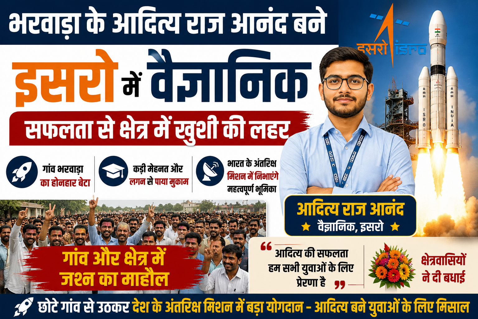 भरवाड़ा के आदित्य राज आनंद बने इसरो में वैज्ञानिक, सफलता से क्षेत्र में खुशी की लहर