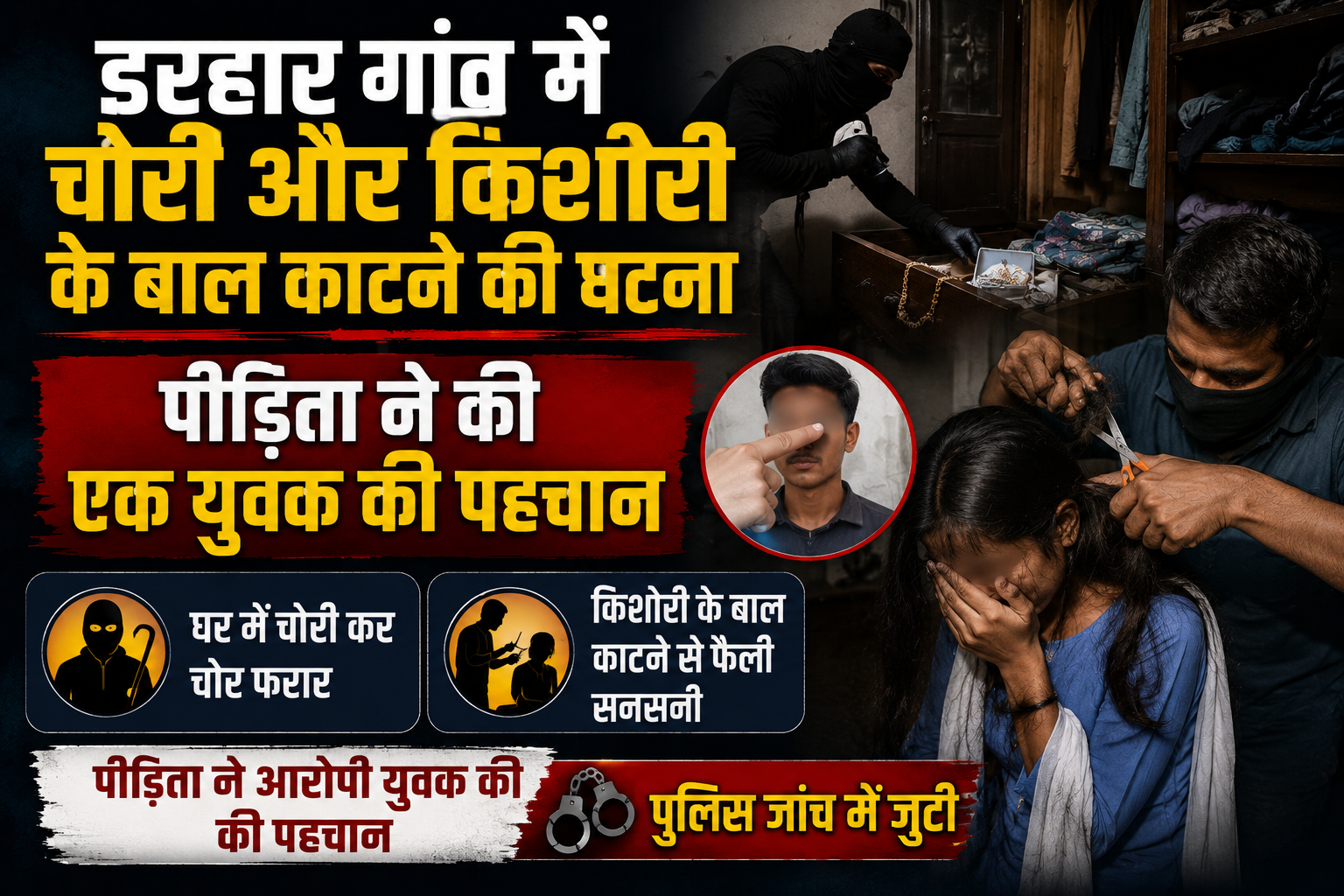 डरहार गांव में चोरी और किशोरी के बाल काटने की घटना, पीड़िता ने की एक युवक की पहचान