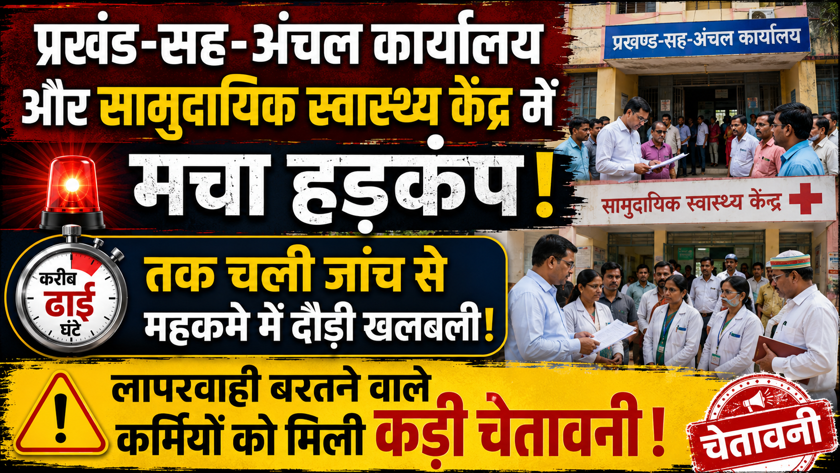 प्रखंड-सह-अंचल कार्यालय और सामुदायिक स्वास्थ्य केंद्र में मचा हड़कंप, करीब ढाई घंटे तक चली जांच से महकमे में दौड़ी खलबली; लापरवाही बरतने वाले कर्मियों को मिली कड़ी चेतावनी