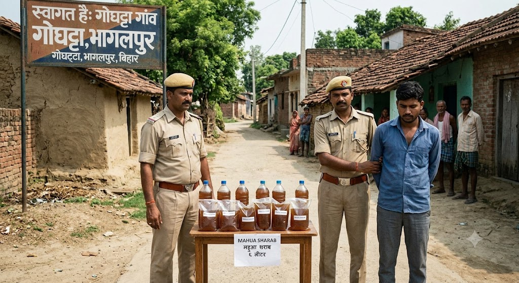 गोघट्टा गांव में छापेमारी कर छह लीटर महुआ शराब बरामद, एक गिरफ्तार