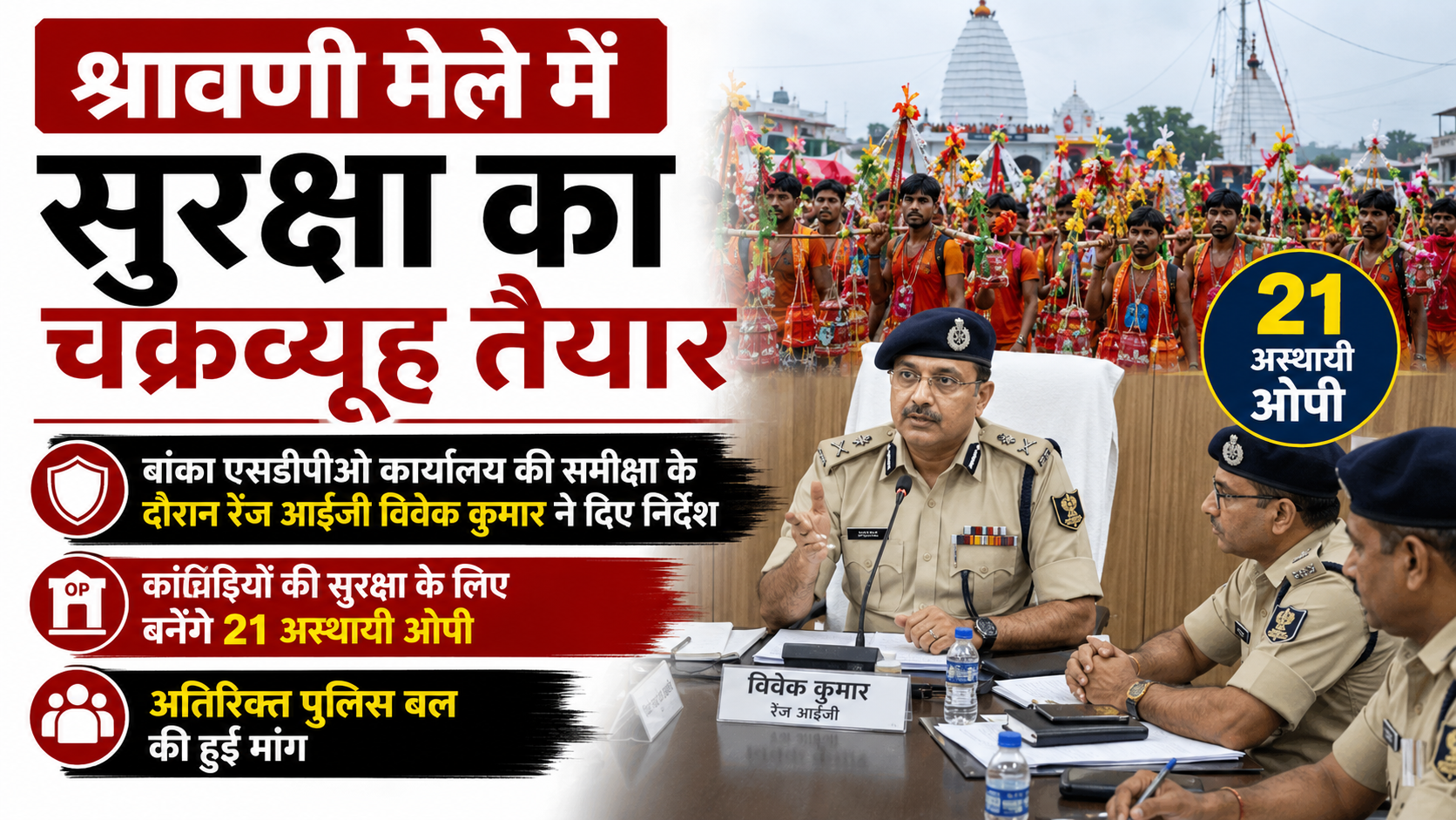 श्रावणी मेले में सुरक्षा का चक्रव्यूह तैयार; बांका एसडीपीओ कार्यालय की समीक्षा के दौरान रेंज आईजी विवेक कुमार ने दिए निर्देश, कांवरियों की सुरक्षा के लिए बनेंगे 21 अस्थायी ओपी, अतिरिक्त पुलिस बल की हुई मांग