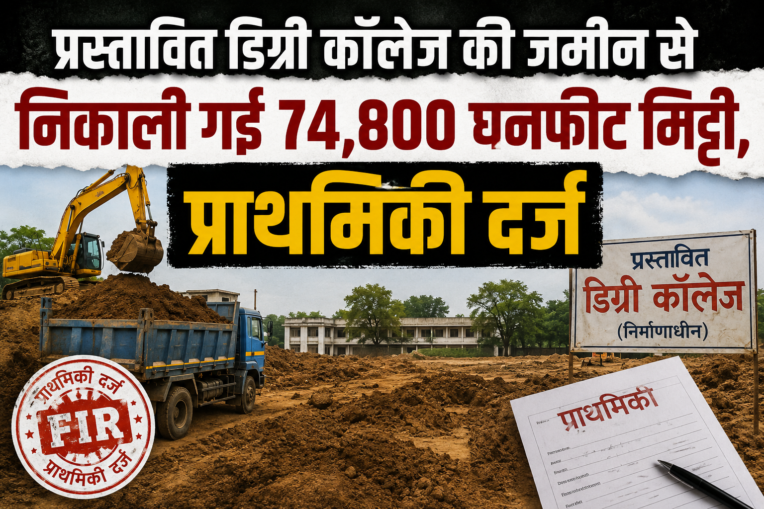 प्रस्तावित डिग्री कॉलेज की जमीन से निकाली गई 74,800 घनफीट मिट्टी, प्राथमिकी दर्ज