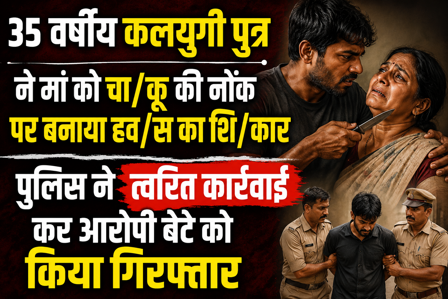 35 वर्षीय कलयुगी पुत्र ने मां को चाकू की नोंक पर बनाया हवस का शिकार; पुलिस ने त्वरित कार्रवाई कर आरोपी बेटे को किया गिरफ्तार