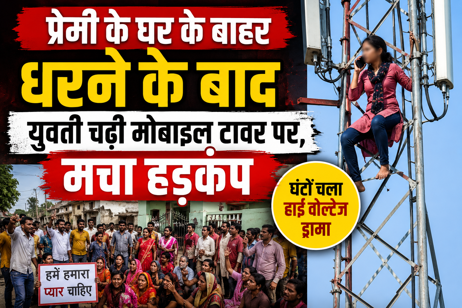 प्रेमी के घर के बाहर धरने के बाद युवती चढ़ी मोबाइल टावर पर, मचा हड़कंप