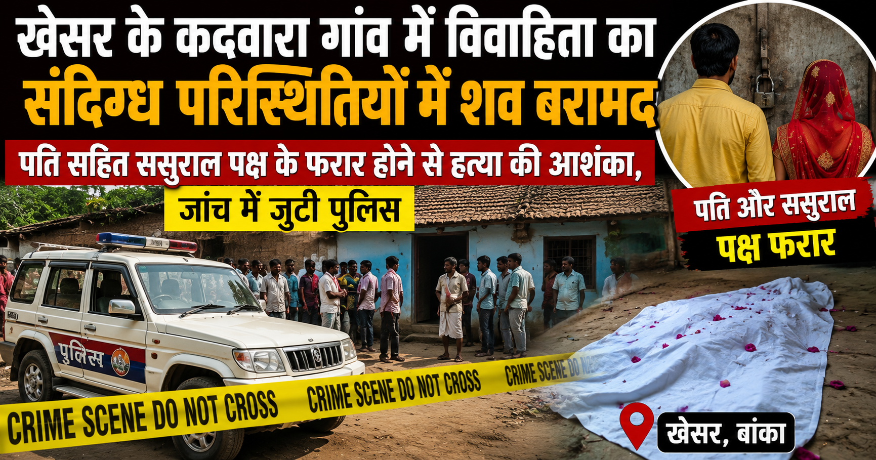 खेसर के कदवारा गांव में विवाहिता का संदिग्ध परिस्थितियों में शव बरामद, पति सहित ससुराल पक्ष के फरार होने से हत्या की आशंका, जांच में जुटी पुलिस