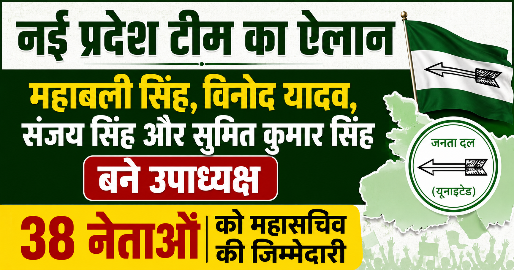 नई प्रदेश टीम का ऐलान, महाबली सिंह, विनोद यादव, संजय सिंह और सुमित कुमार सिंह बने उपाध्यक्ष; 38 नेताओं को महासचिव की जिम्मेदारी