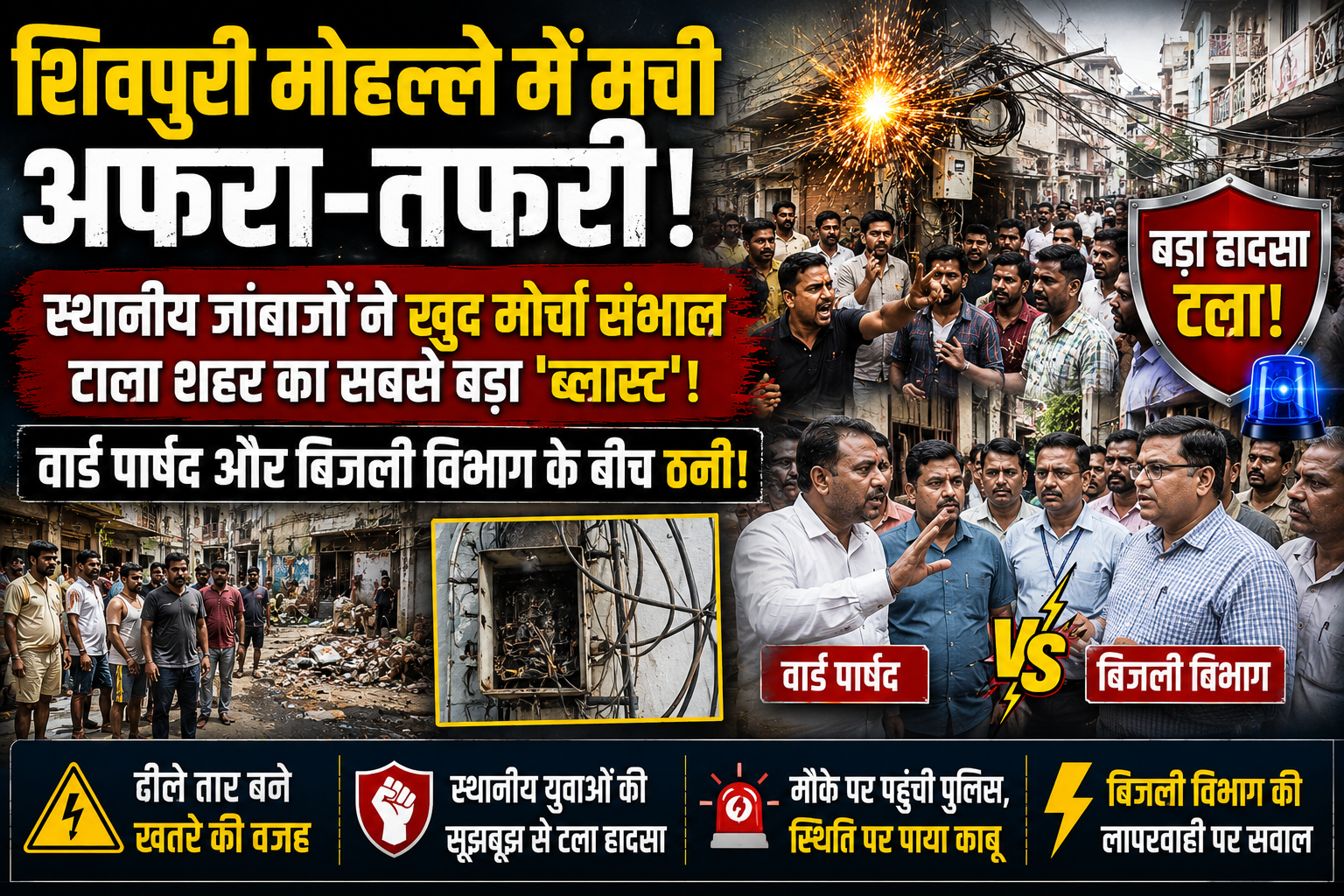 शिवपुरी मोहल्ले में मची अफरा-तफरी, स्थानीय जांबाजों ने खुद मोर्चा संभाल टाला शहर का सबसे बड़ा 'ब्लास्ट'; वार्ड पार्षद और बिजली विभाग के बीच ठनी!