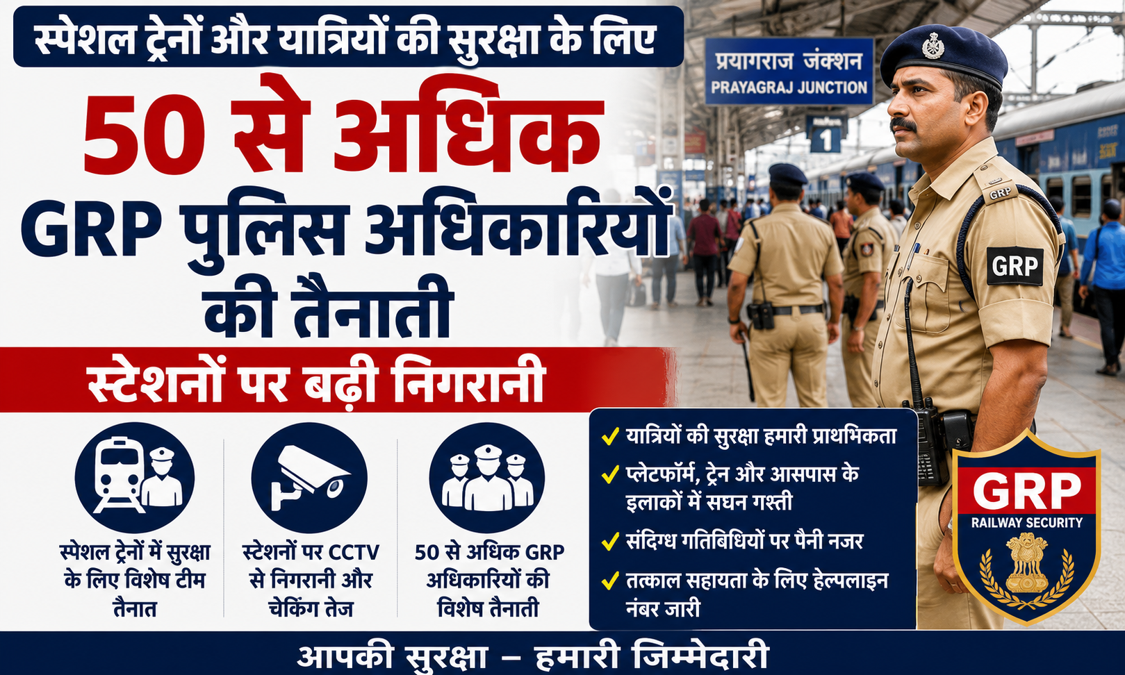 स्पेशल ट्रेनों और यात्रियों की सुरक्षा के लिए 50 से अधिक GRP पुलिस अधिकारियों की तैनाती, स्टेशनों पर बढ़ी निगरानी